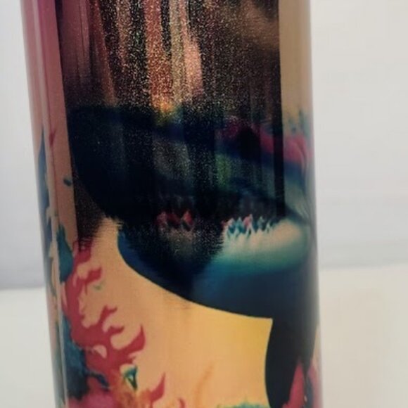 20oz hot/cold Tumbler, custom shark theme, Rose Gold Glitter, Eco, Reusable - Picture 4 of 5
